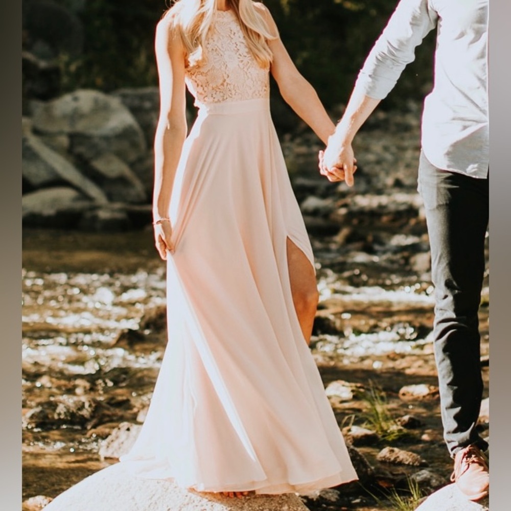 Lulus Picture Perfect Blush Lace Maxi Dress XS